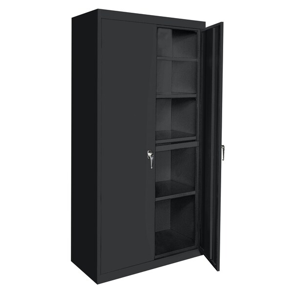 Storage Cabinet, 78 in H, 36 in W, 24 in D, Black, 4 Shelves